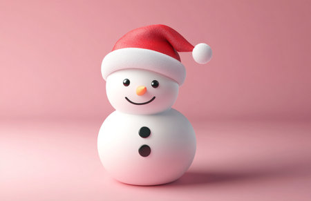 Snowman with red hat on pink background. Christmas and New Year concept.の素材