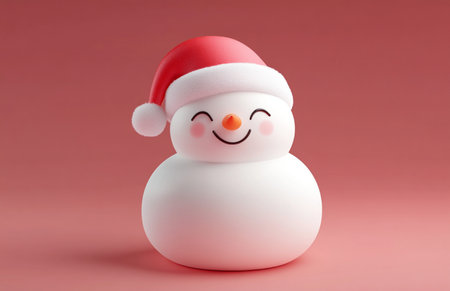 Snowman with Santa hat on pink background. Christmas and New Year concept.の素材