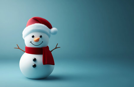 Snowman with santa hat on blue background. 3d illustrationの素材