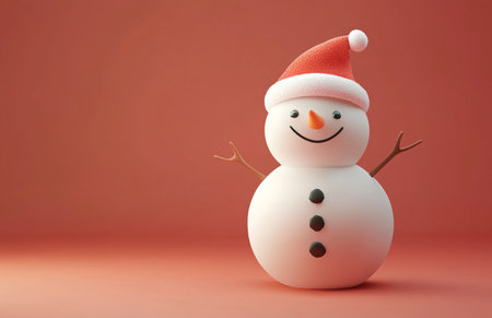 Christmas snowman on red background. 3d render. Christmas concept.の素材