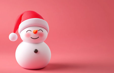 Snowman with red hat on pink background. Christmas and New Year concept.の素材