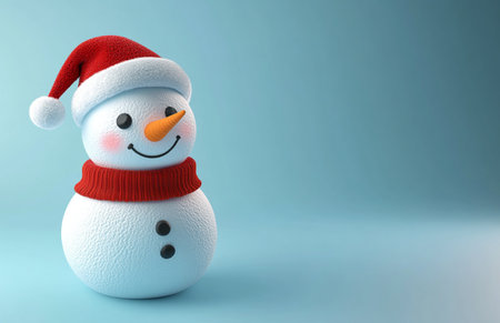 Snowman with red hat on blue background. 3d illustration.の素材