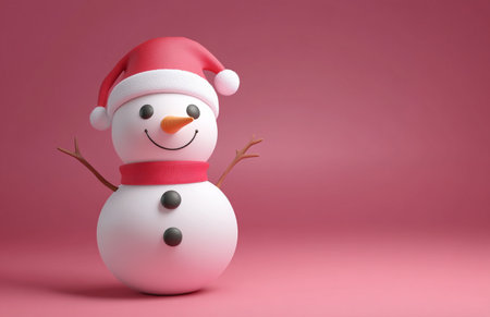 Snowman with santa hat on pink background, 3d renderの素材