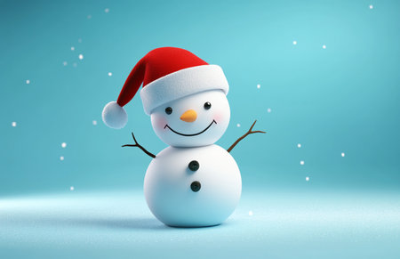 snowman with christmas hat on blue background, 3d renderの素材