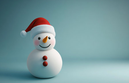 Snowman with santa hat on blue background. Christmas and New Year concept.の素材