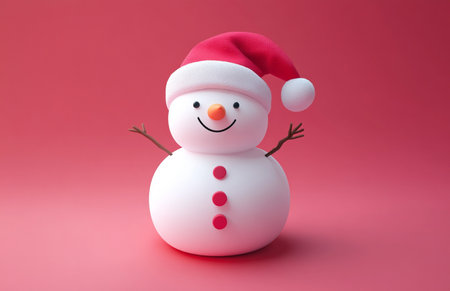 snowman on a red background with a red cap, 3d renderの素材