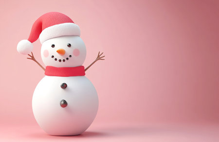 Snowman with red hat on pink background. 3d illustration.の素材