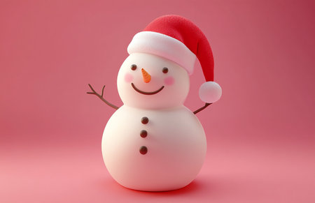 Snowman with santa hat on pink background. 3d illustrationの素材