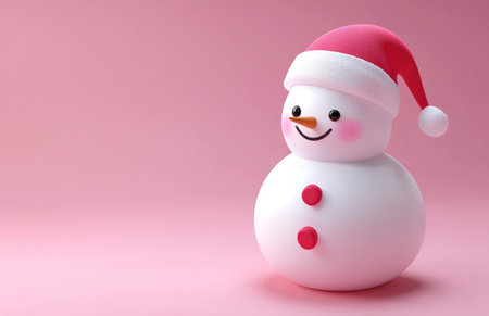 Snowman with santa hat on pink background. 3d illustrationの素材