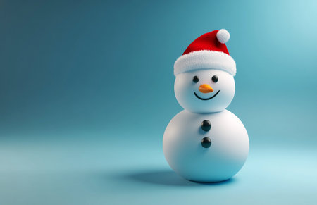 snowman with santa hat on blue background 3d renderingの素材