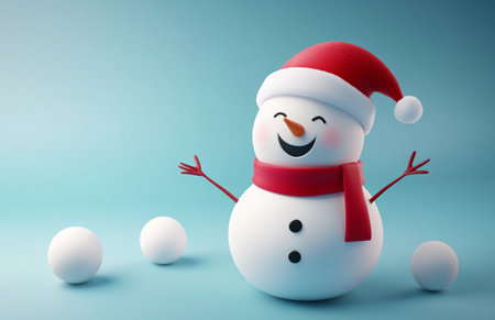 Snowman and white balls on blue background. 3d illustration.の素材