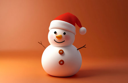snowman with santa hat on orange background. 3d illustrationの素材