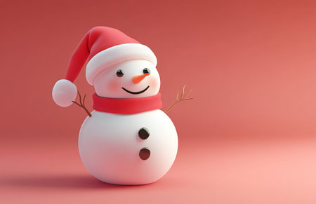 Snowman with red santa hat on pink background. 3d renderingの素材