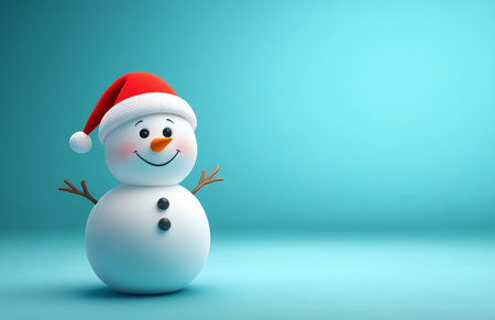 snowman on blue background with copy space. 3d illustrationの素材