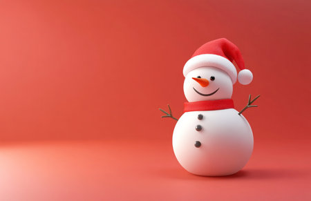 Snowman on red background with copy space. Christmas and New Year concept.の素材