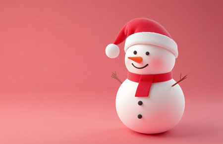 Snowman with Santa hat on pink background. Christmas and New Year concept.の素材
