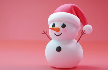 snowman with christmas hat on pink background, 3d illustrationの素材