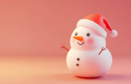 Snowman with santa hat on pink background. 3d illustrationの素材