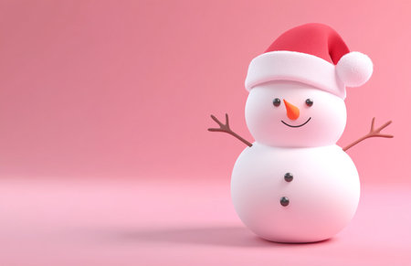Snowman with santa hat on pink background. 3d illustrationの素材