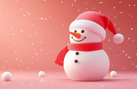 3d render of snowman with red santa hat on pink backgroundの素材
