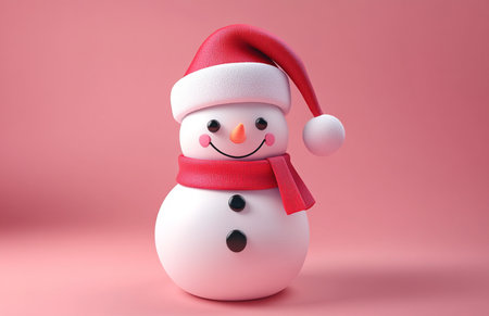 Christmas snowman with red santa hat on pink background. 3d renderingの素材