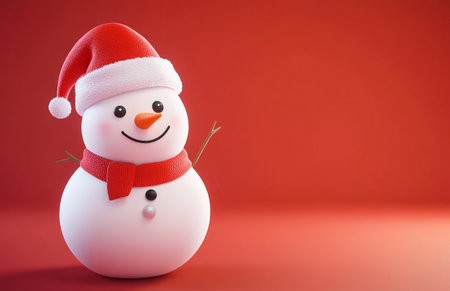 Snowman with Santa hat on red background. Christmas and New Year concept.の素材