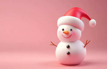 Snowman with Santa hat on pink background. Christmas and New Year concept.の素材