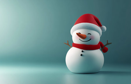 3d render of snowman with christmas hat on blue backgroundの素材