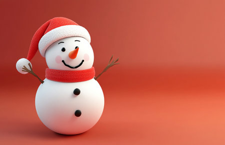 snowman with santa hat on red background. 3d illustrationの素材