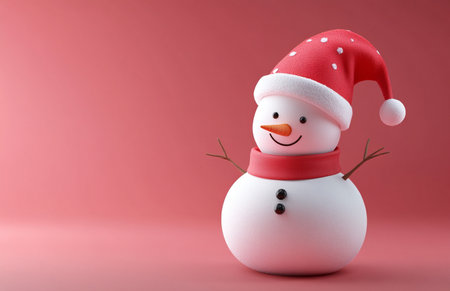 Snowman with red hat and scarf on pink background. Christmas and new year concept.の素材