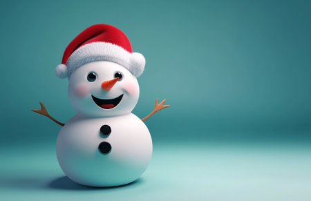 snowman with santa hat on blue background 3d renderingの素材