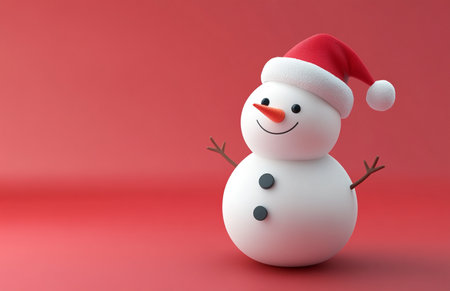 snowman with santa hat on red background. 3d illustrationの素材