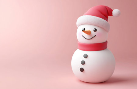 Snowman with Santa hat on pink background. Christmas and New Year concept.の素材