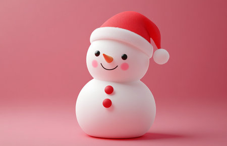 Snowman with Santa hat on pink background. 3d illustration.の素材