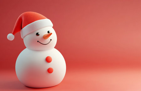 Snowman on red background. Christmas and New Year concept. 3D Renderingの素材