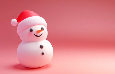 Snowman with santa hat on pink background, 3d renderの素材