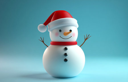 snowman with santa hat on blue background, 3d renderの素材