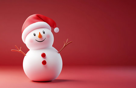 3d rendering of a snowman with a red santa hatの素材