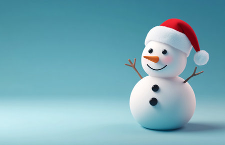 snowman with santa hat on blue background. 3d illustrationの素材