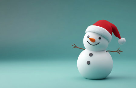 snowman with santa hat on blue background 3d renderingの素材