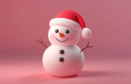Snowman with santa hat on pink background. 3d illustrationの素材