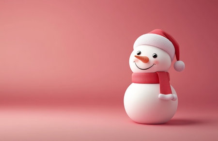 Snowman with red hat and scarf on pink background. 3d illustrationの素材