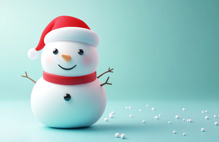 Snowman with santa hat on blue background. 3d illustrationの素材