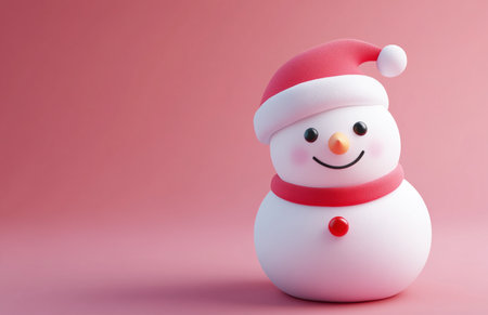 snowman with red santa claus hat on pink backgroundの素材
