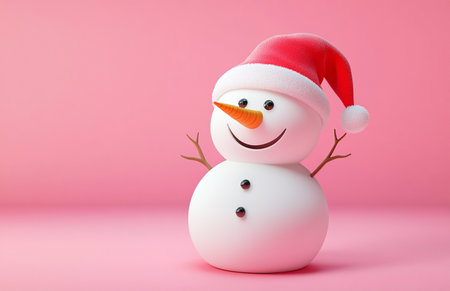 Snowman with Santa hat on pink background. Christmas and New Year concept.の素材
