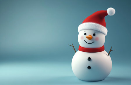snowman with santa hat on blue background 3d renderingの素材