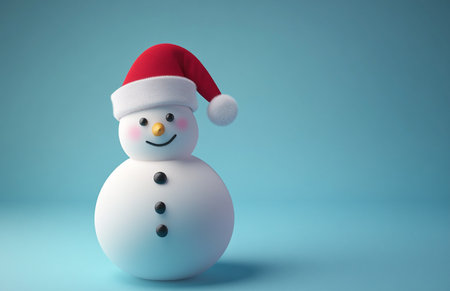 snowman with santa hat on blue background 3d renderingの素材