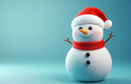 3d render of snowman with christmas hat on blue backgroundの素材