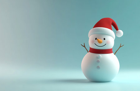 3d rendering of a snowman wearing a santa claus hatの素材