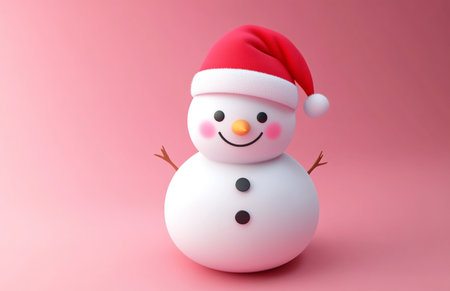 Snowman with Santa Claus hat on pink background, 3d renderの素材